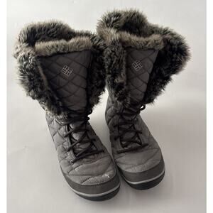 Columbia Waterproof Omni-Grip Tall Black Faux Fur Lace Up Winter Snow Boots 8.5